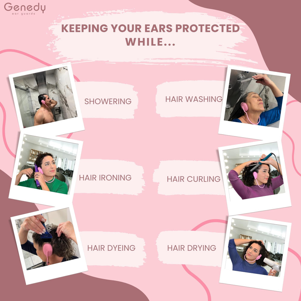 Genedy ear covers guard ears from heat during blow-drying.