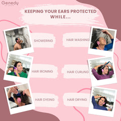 Genedy ear covers guard ears from heat during blow-drying.
