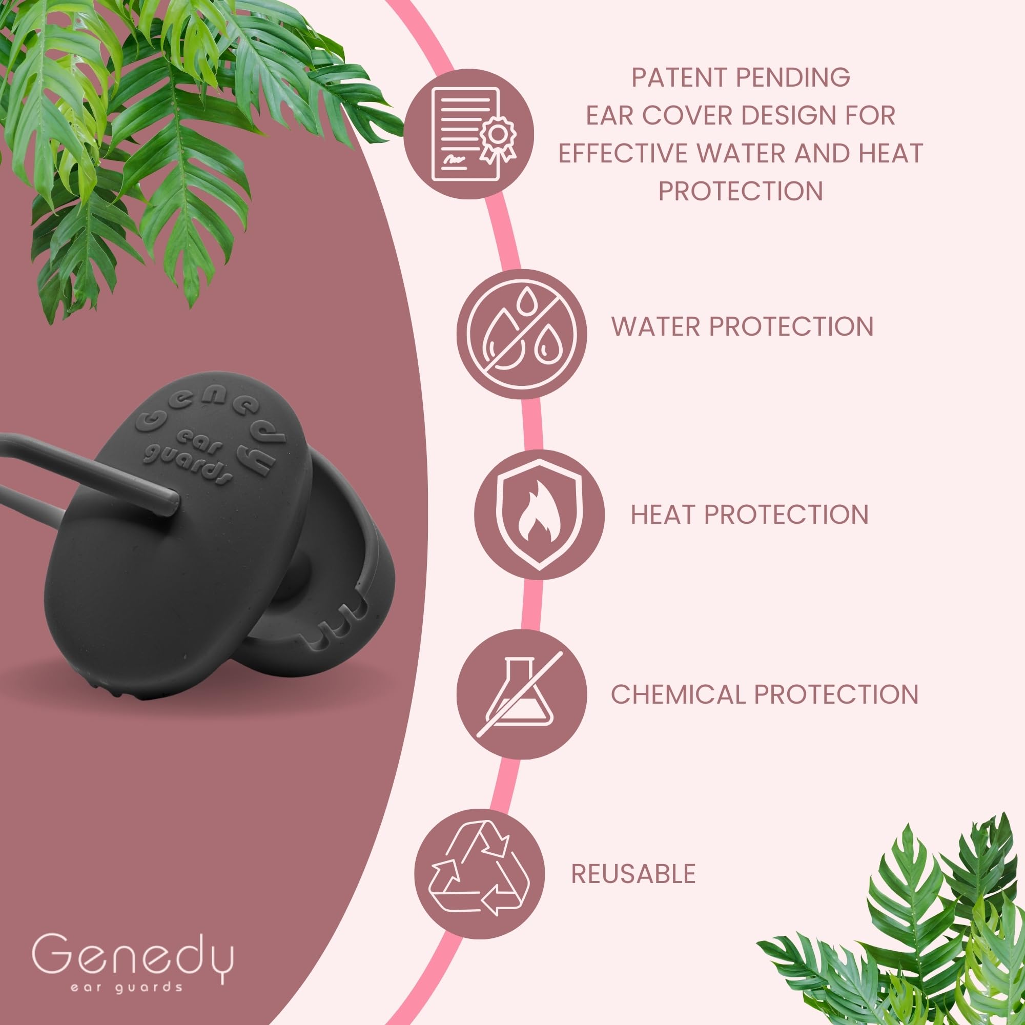Genedy ear covers keep ears dry while washing hair.