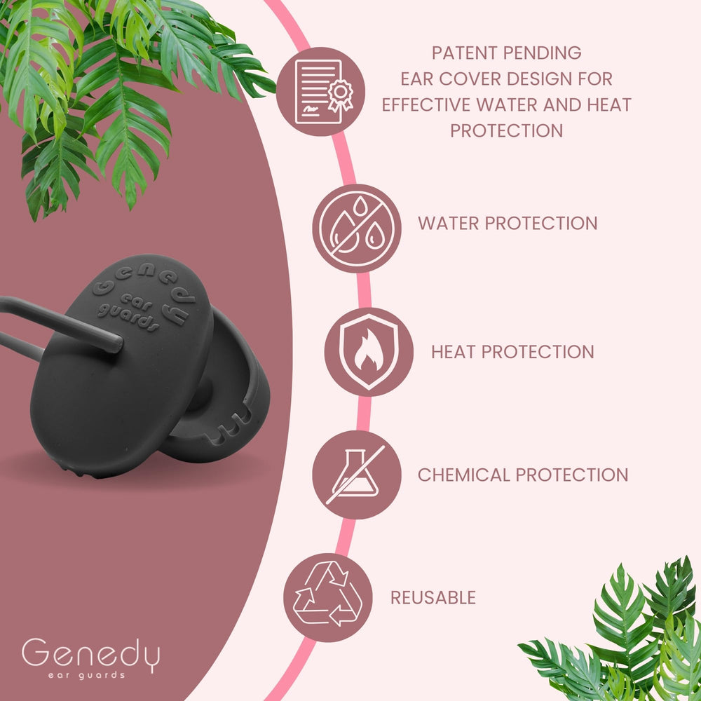 Genedy ear covers keep ears dry while washing hair.