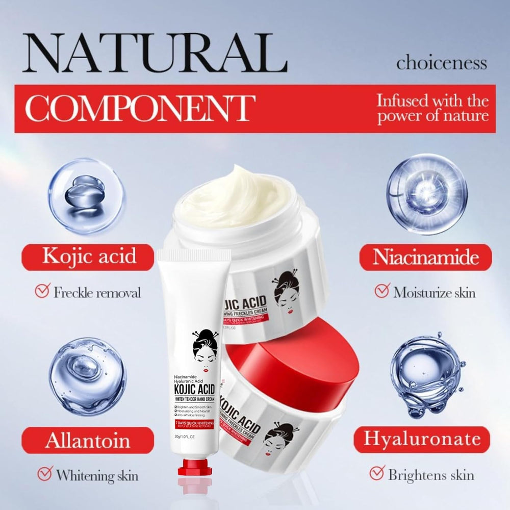 Generic Kojic Acid Cream texture closeup reveals creamy, non-greasy absorption.