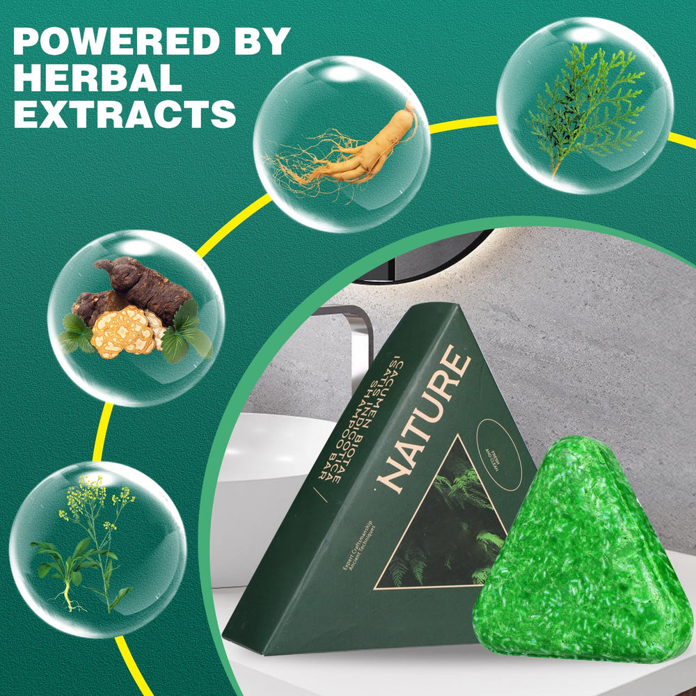 Generic Nature Triangle Shampoo Bar in use shows rich lather on damp hair.