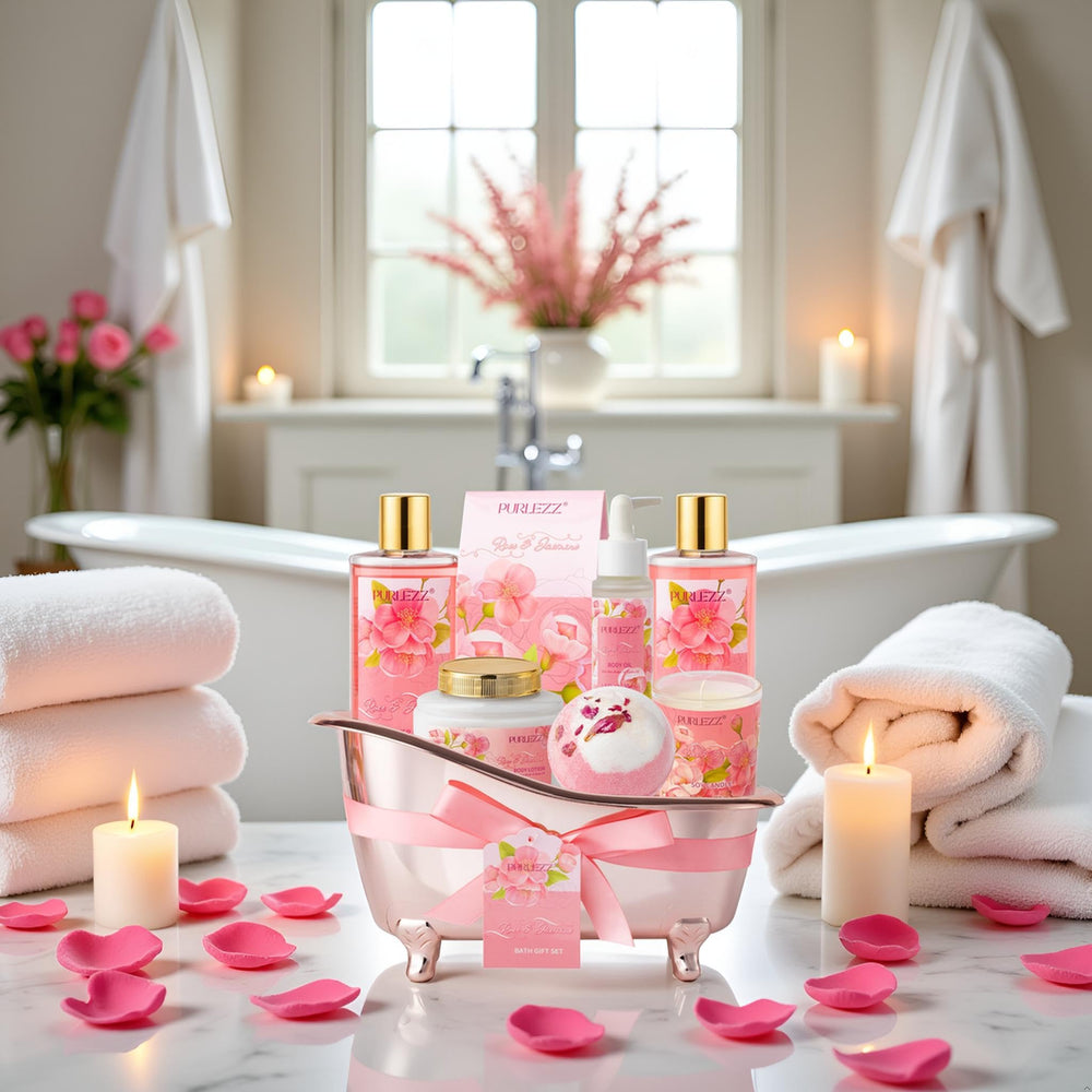 Generic shower-gel-rose-jasmine bottle illustrates refreshing cleansing ritual.