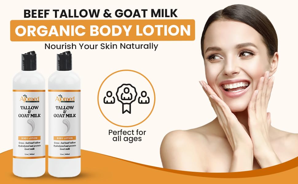 Hands applying Generic Tallow & Goat Milk Lotion for smooth moisturization.