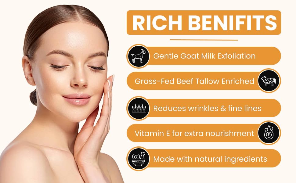 Ingredients: tallow and goat milk powering gentle moisturization.
