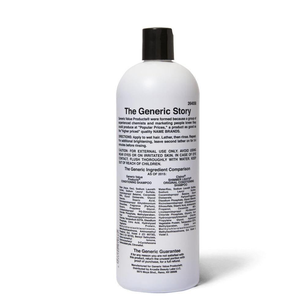 Generic Value Products Conditioning Purple Shampoo bottle pour demonstrates even application for yellow tones.
