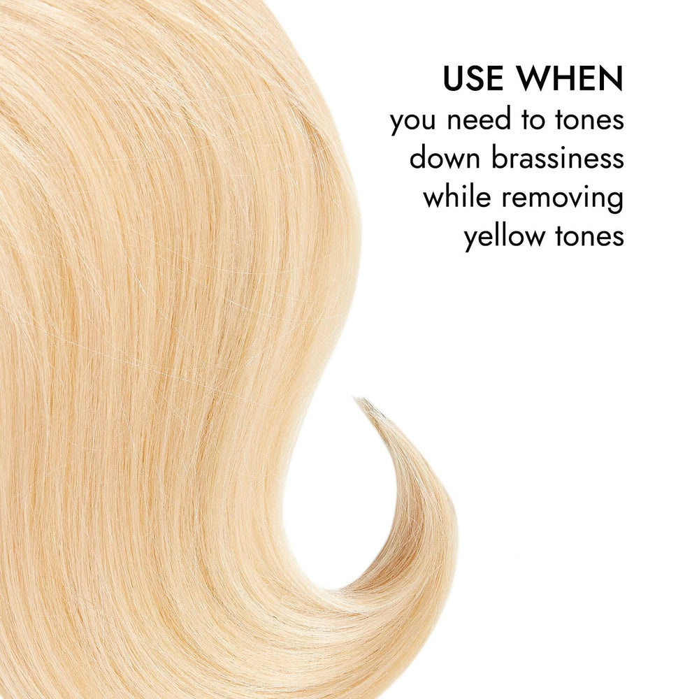 Generic Value Products Conditioning Purple Shampoo brightening effect on white and gray strands.