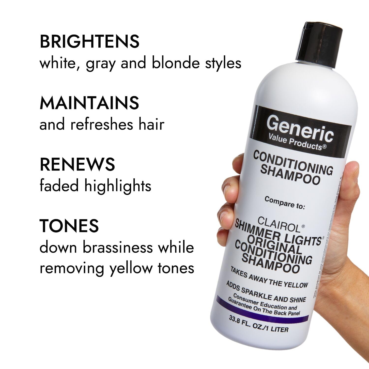 Generic Value Products Conditioning Purple Shampoo on gray hair with refreshed vibrancy.