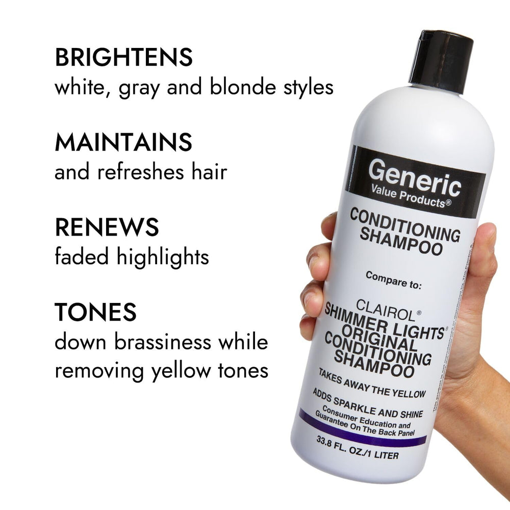 Generic Value Products Conditioning Purple Shampoo on gray hair with refreshed vibrancy.