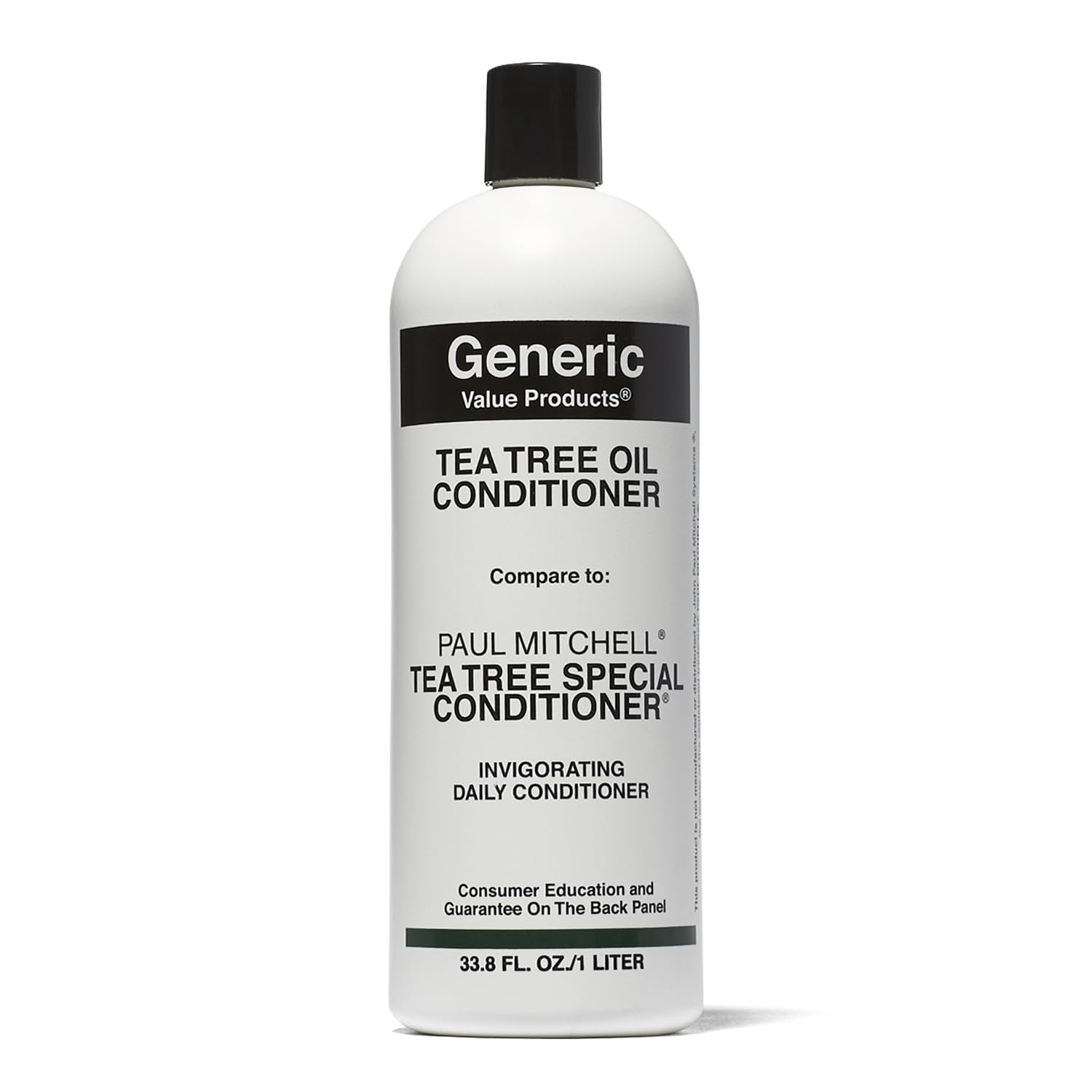 Generic Value Products Tea Tree Oil Conditioner bottle pour highlights easy application and moisture retention.