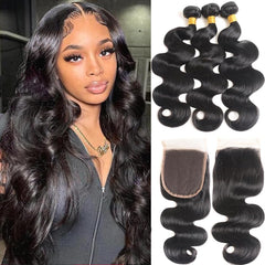Generous bundles closure Brazilian body wave 12inch close-up for voluminous daily wear.