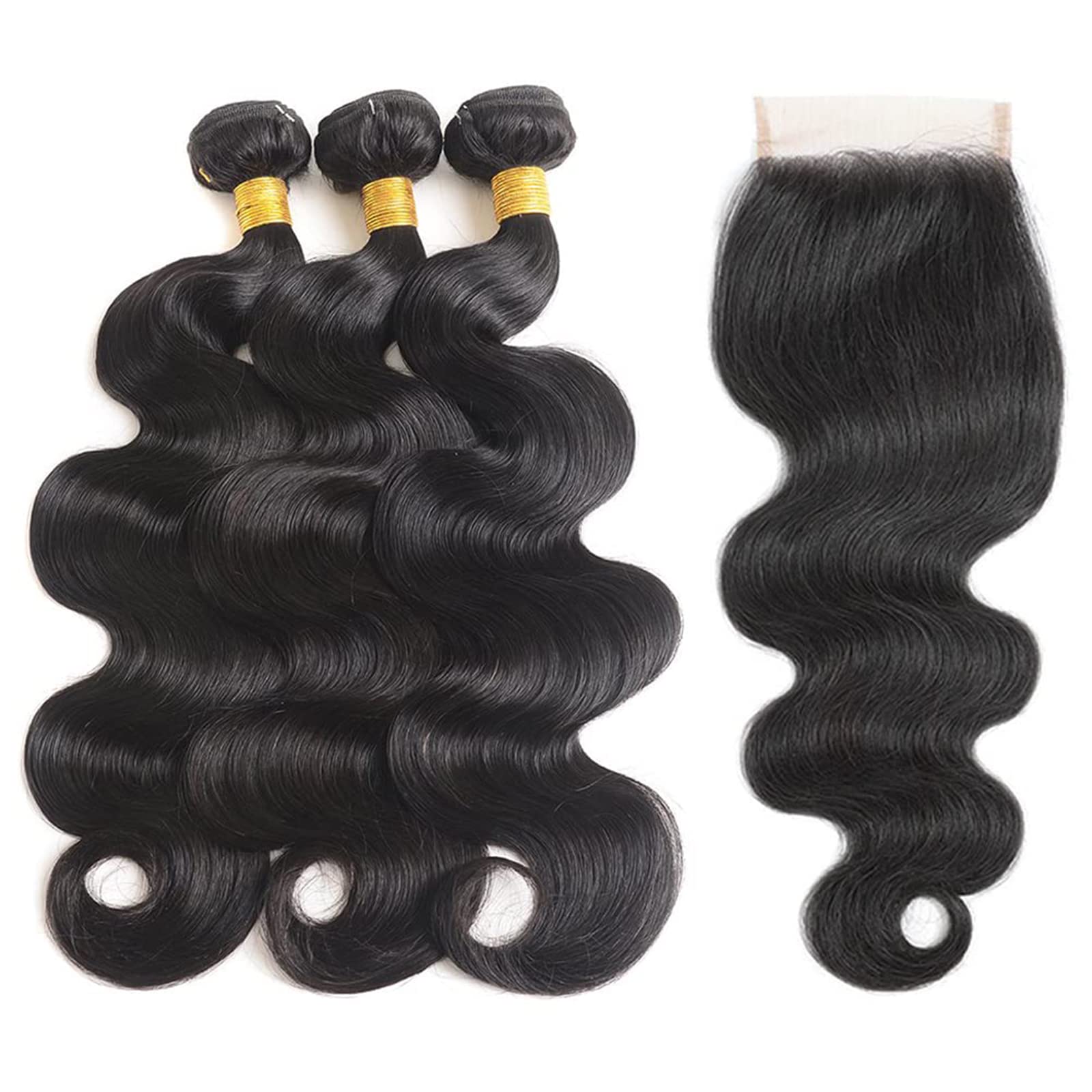 Generous bundles closure Brazilian body wave 14inch side view natural blend.