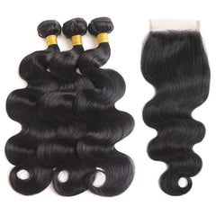 Generous bundles closure Brazilian body wave 14inch side view natural blend.