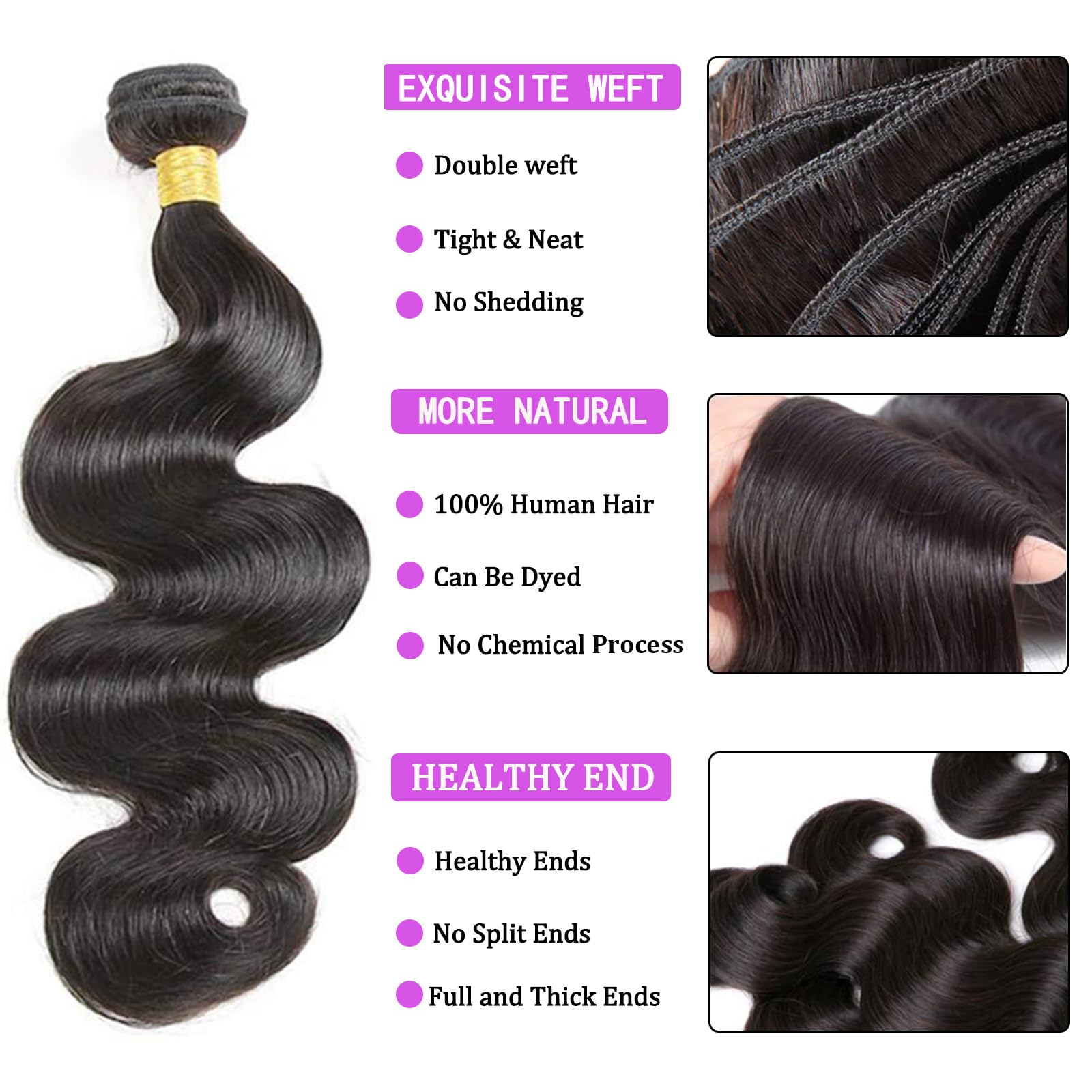 Generous bundles closure Brazilian body wave 16inch full-length display for dramatic style.
