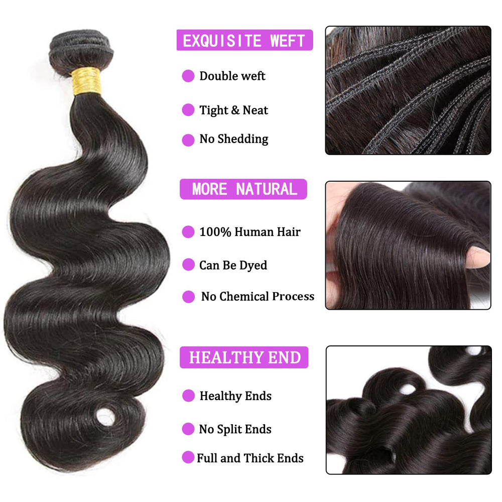 Generous bundles closure Brazilian body wave 16inch full-length display for dramatic style.
