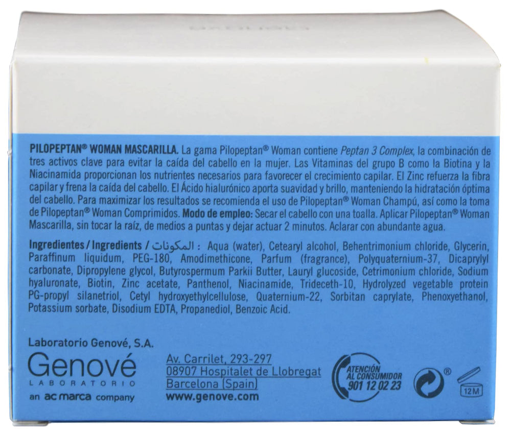 Genové Pilopeptan label close-up highlights nourishing formula for dry, damaged hair.