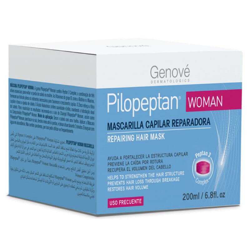 Genové Pilopeptan ingredients panel highlights vitamins for nourished hair.