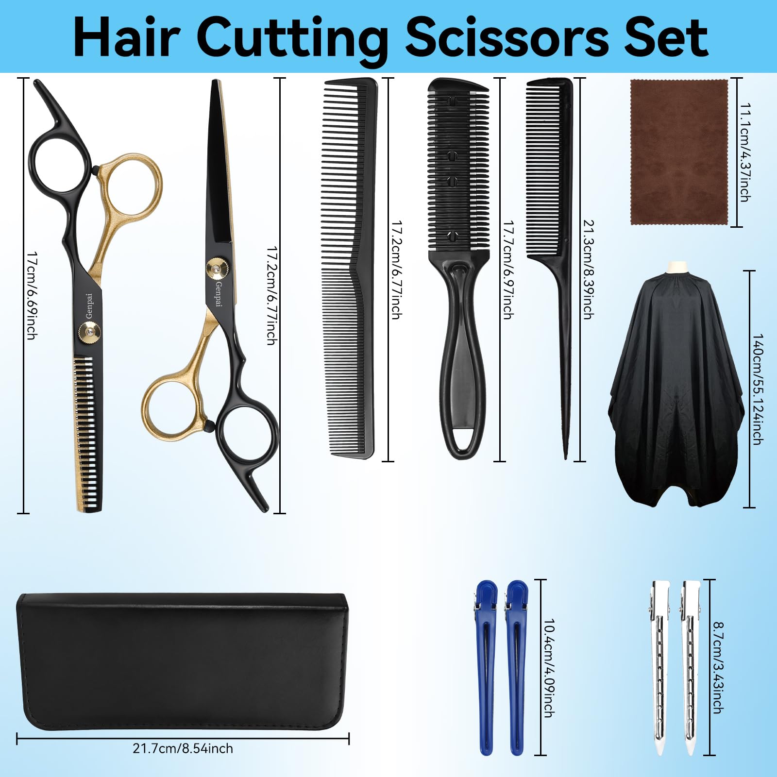 Genpai 14-piece set includes cape, combs, clips for a complete at-home barber experience.