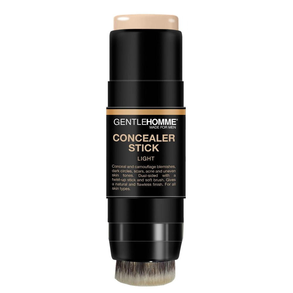 Gentlehomme concealer stick with brush blended blemishes for a smooth finish.