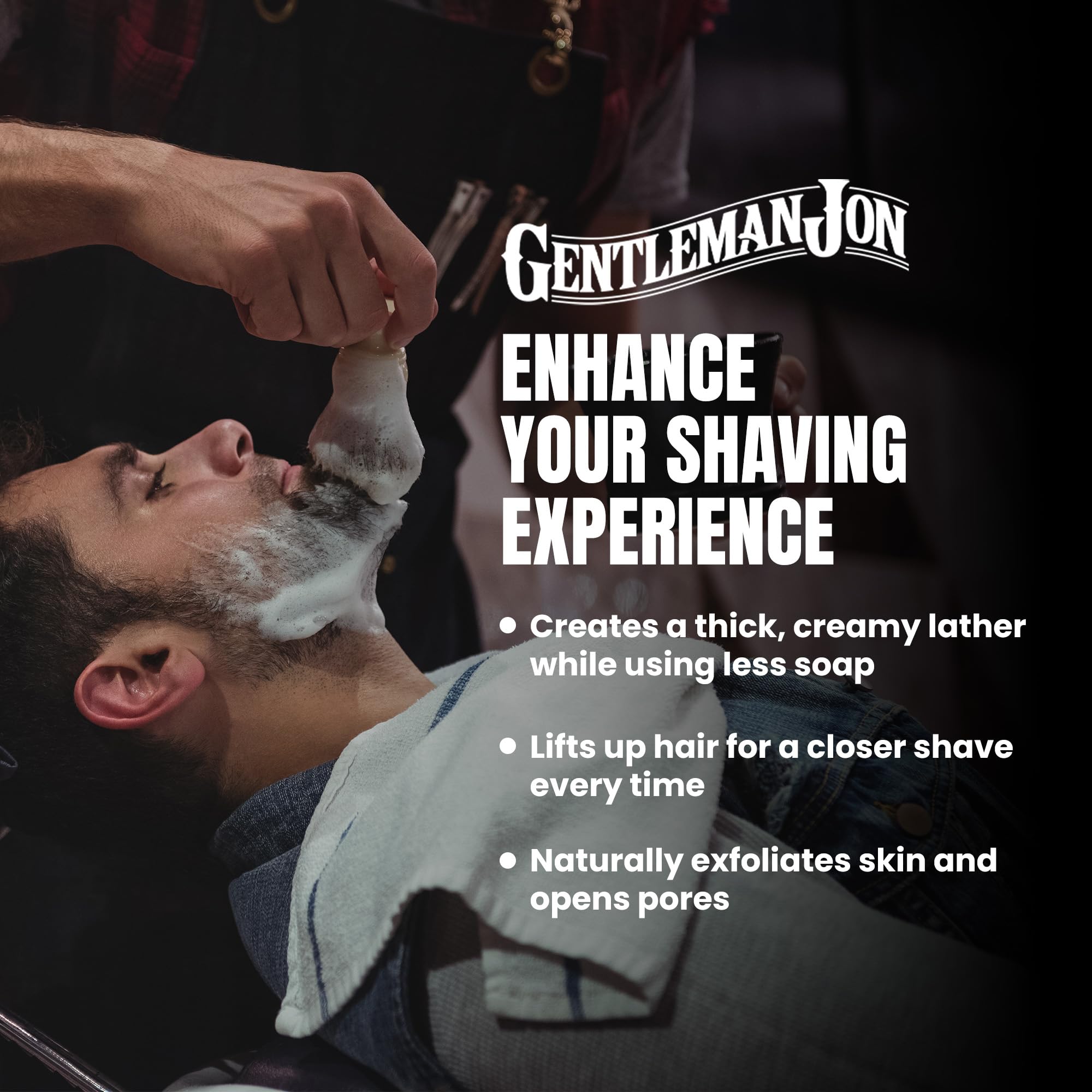 Gentleman Jon badger brush with metal base detail enhances durability and moisture protection.