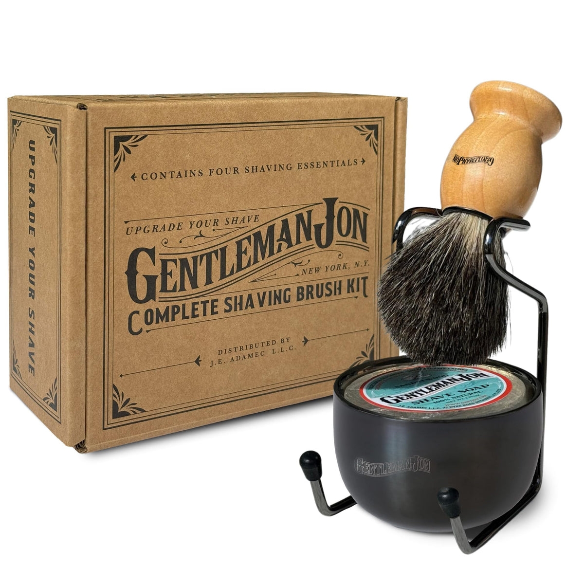 Gentleman Jon complete shaving brush kit brush close-up highlights premium badger bristles for lush lather