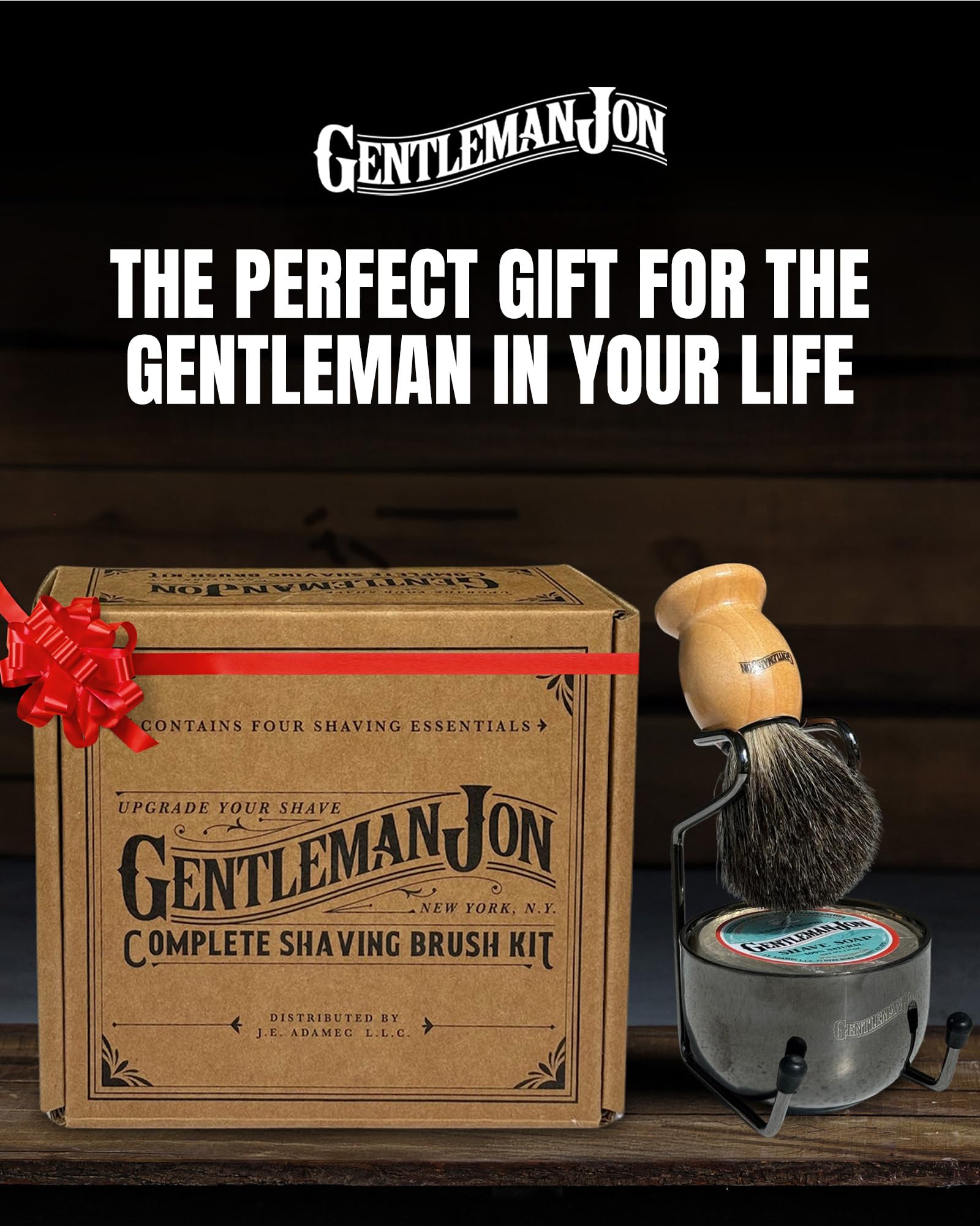 Gentleman Jon complete shaving brush kit gift-pack appeals as a classic grooming gift