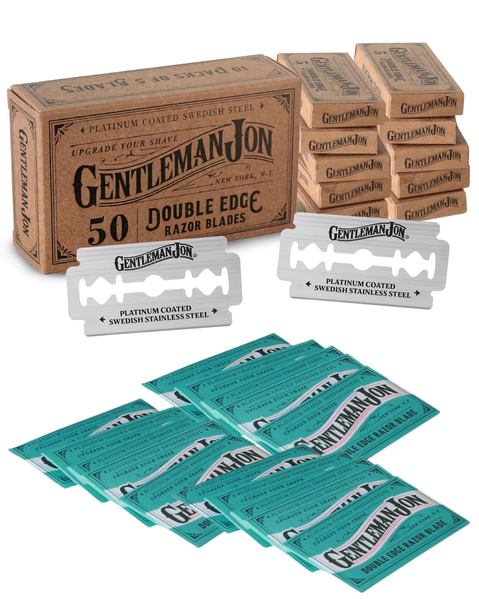Cuchillas Gentleman Jon de doble filo con recubrimiento platino para un afeitado suave