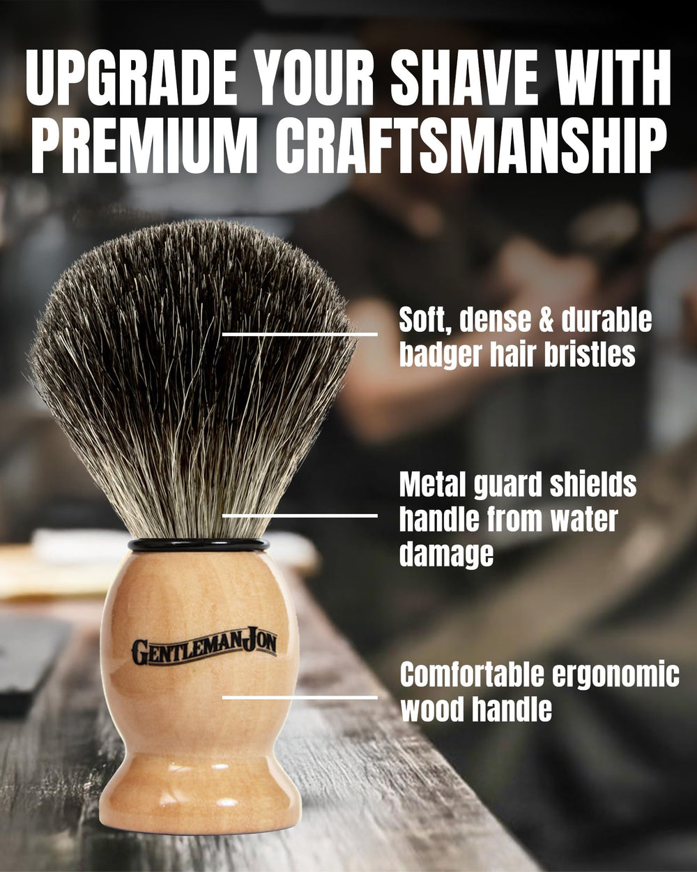 Gentleman Jon Deluxe shave stand keeps tools dry and organized.