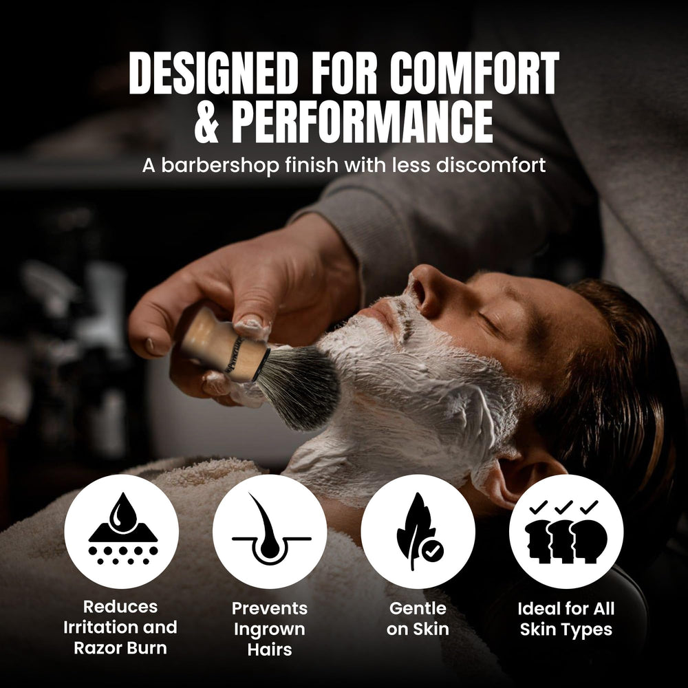 Gentleman Jon ergonomic wooden handle highlights comfortable grip for precise shaving.