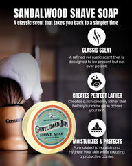 Gentleman Jon sandalwood shave soap demonstrates nourishing lather and skin protection.