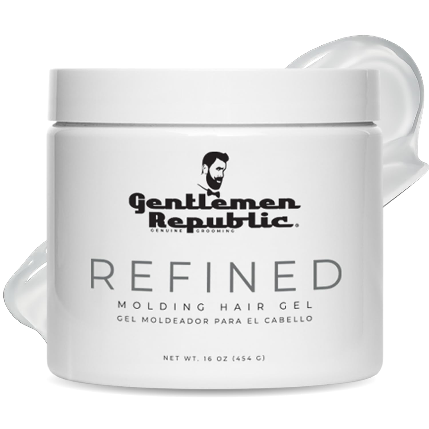 Gentlemen Republic Refined Hair Gel bottle front shows premium hold for polished hairstyles.