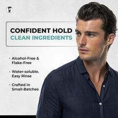 Gentlemen Republic refined hair gel packaging back highlights alcohol-free formula and humidity resistance.