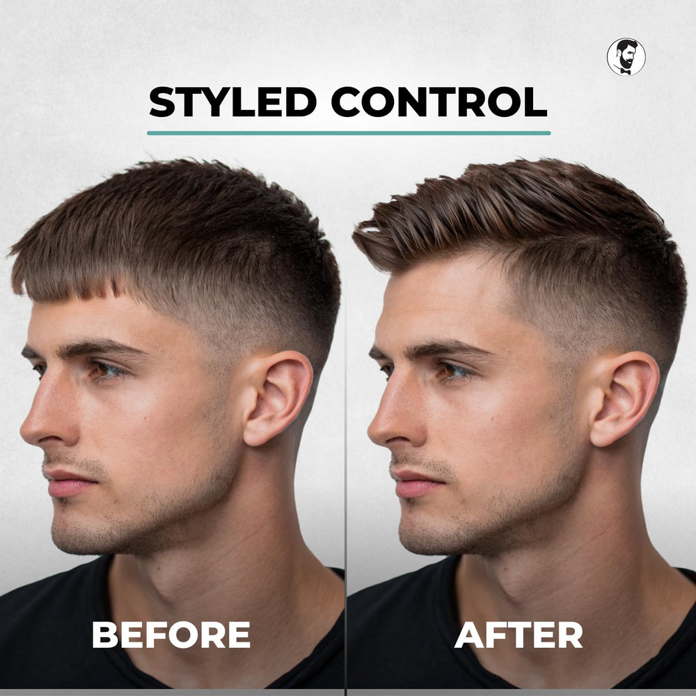 Gentlemen Republic Refined Hair Gel shine-application shows high-sheen, refined look.