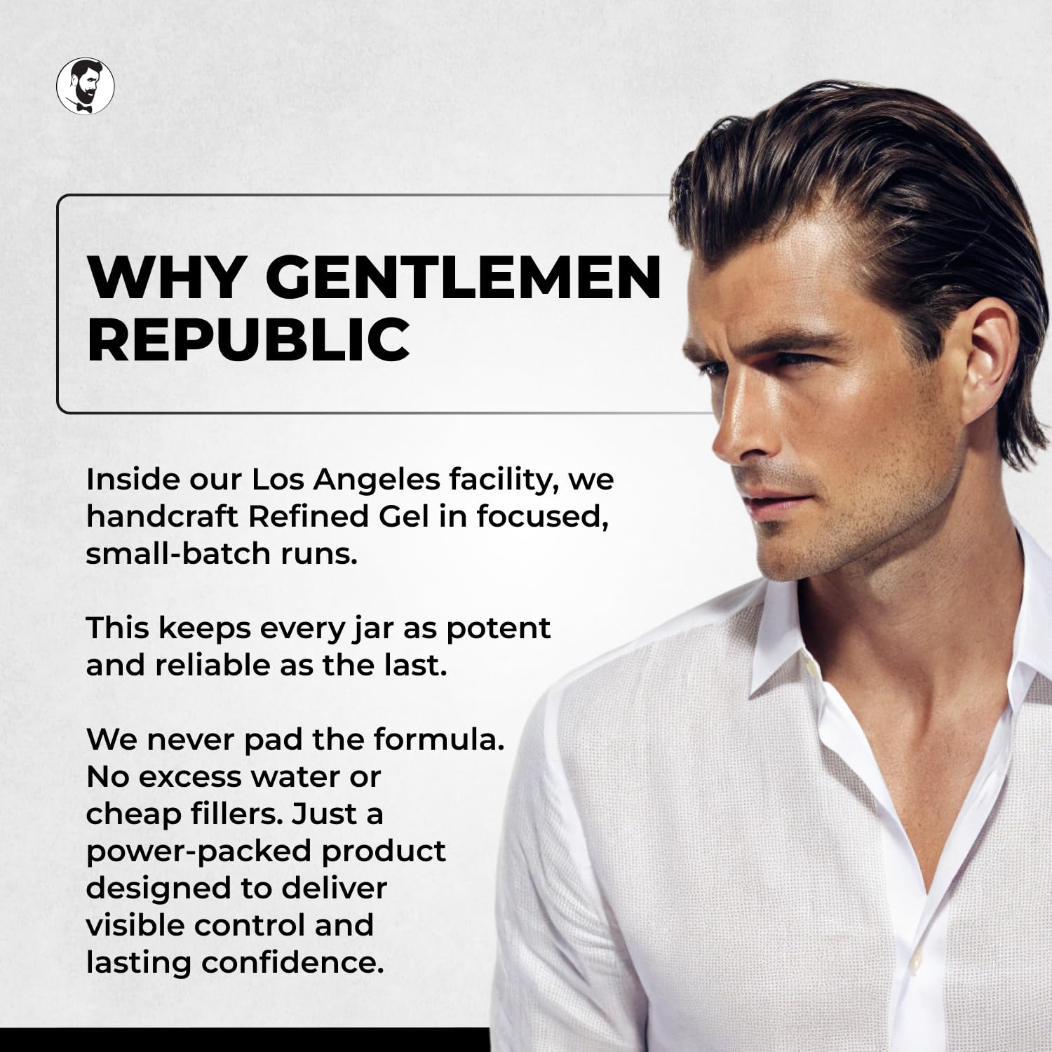 Gentlemen Republic refined hair gel USA-made seal communicates reliability and American-made assurance.