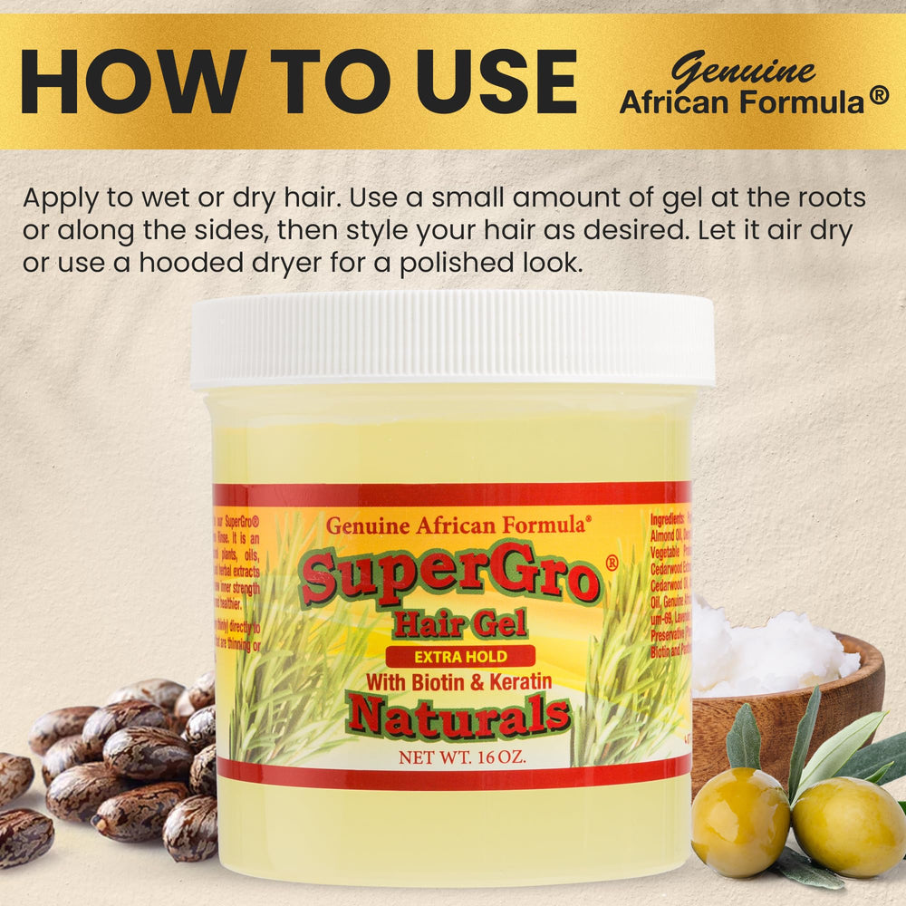Genuine African Formula SuperGro glossy-finish gives a neat shine to styled hair