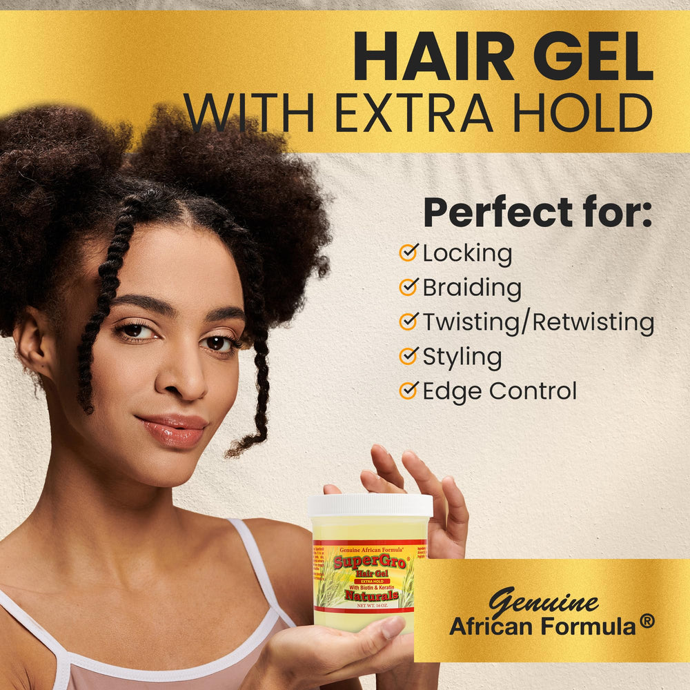 Genuine African Formula Hair Gel adds natural shine without heaviness.
