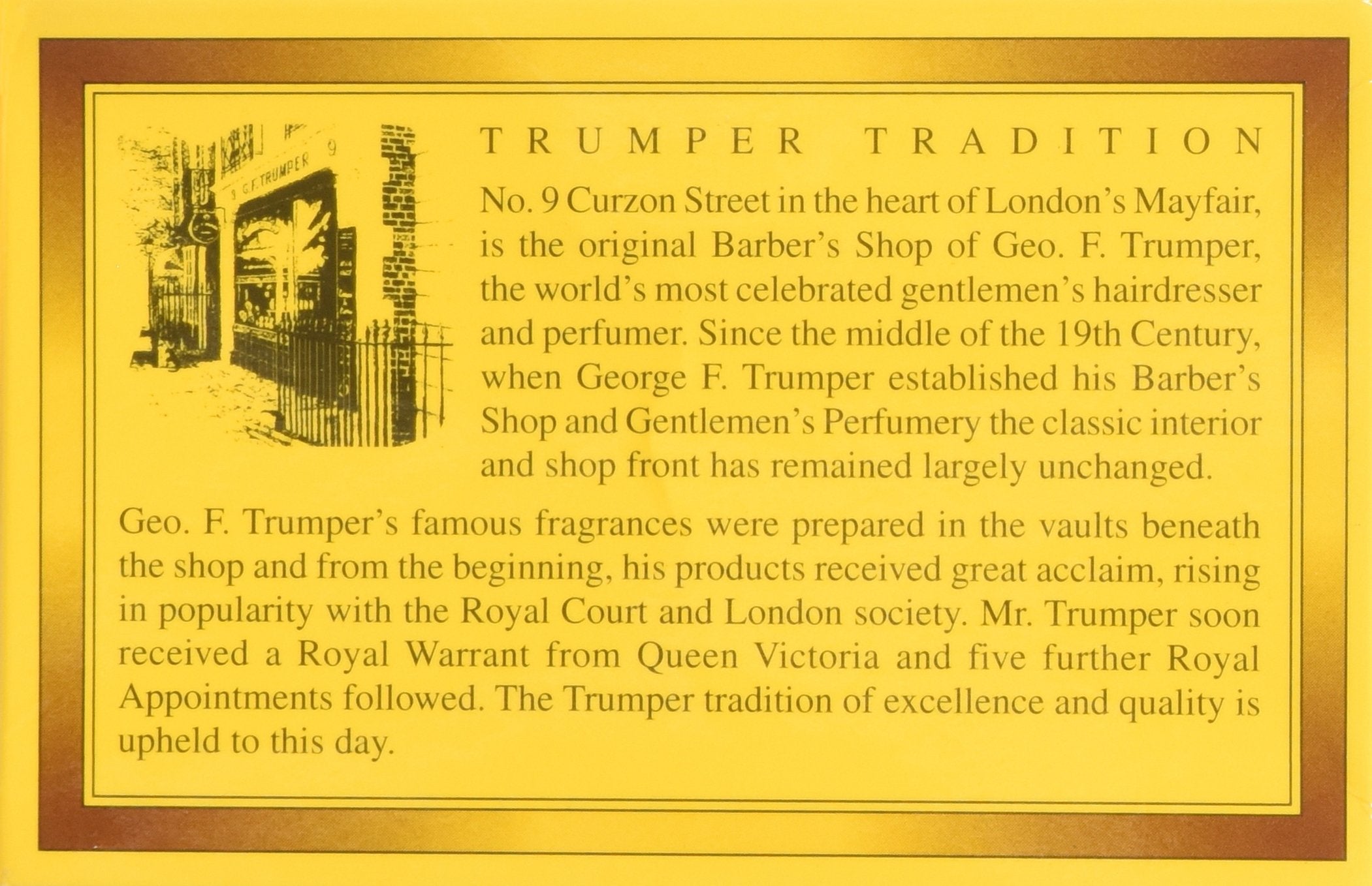 Geo F. Trumper English-origin symbol reinforces premium traditional care.