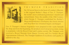 Geo F. Trumper English-origin symbol reinforces premium traditional care.