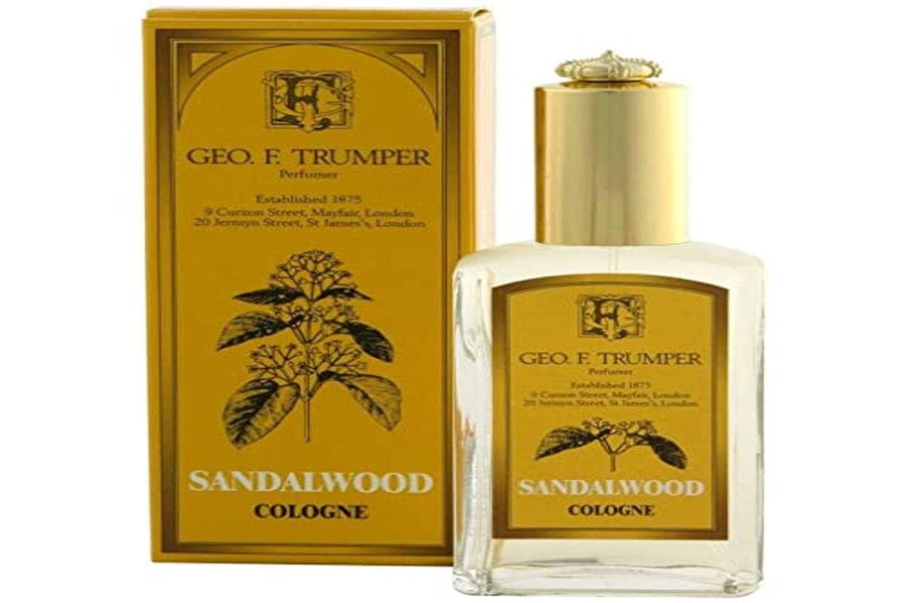 Geo. F. Trumper Sandalwood Cologne in a glass atomiser bottle for refined grooming rituals.