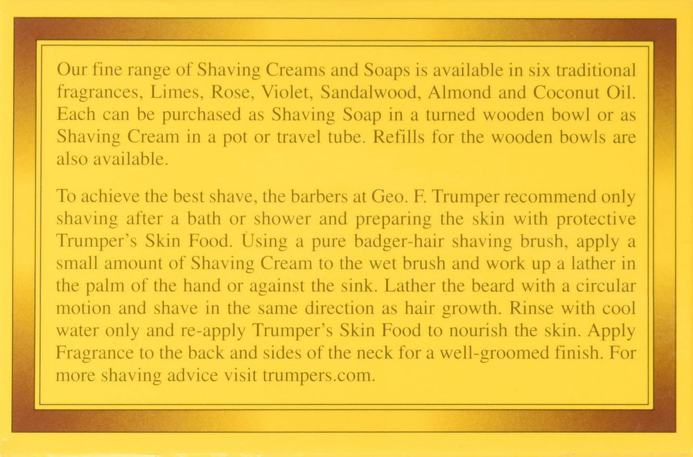 Geo F. Trumper sandalwood cream lid closeup highlights premium packaging and craftsmanship.