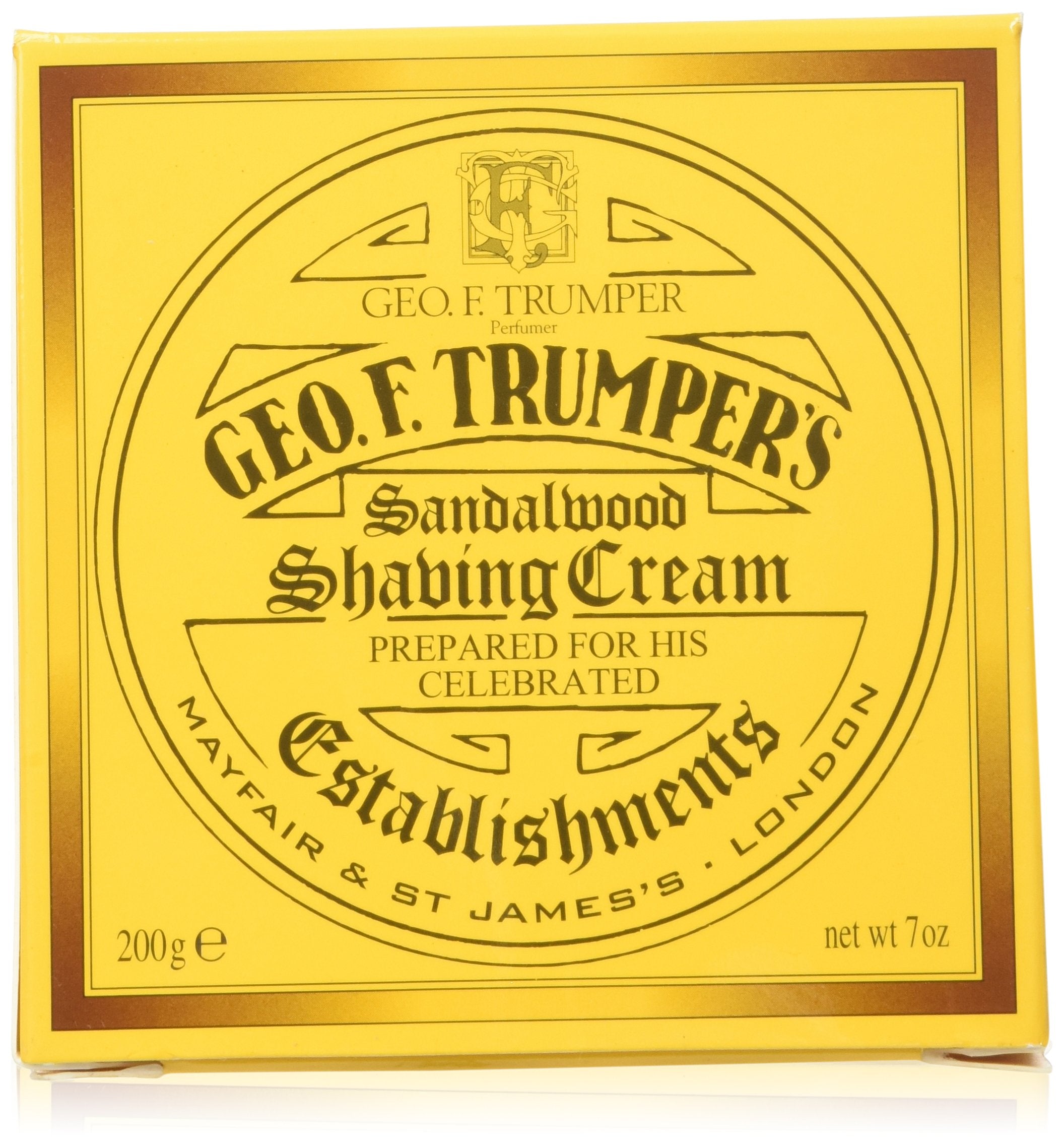 Geo F. Trumper sandalwood soft shaving cream jar—rich lather for a smooth shave.