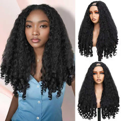 Geogroket Afro Curly V Part Wig close-up reveals natural texture for seamless blending.