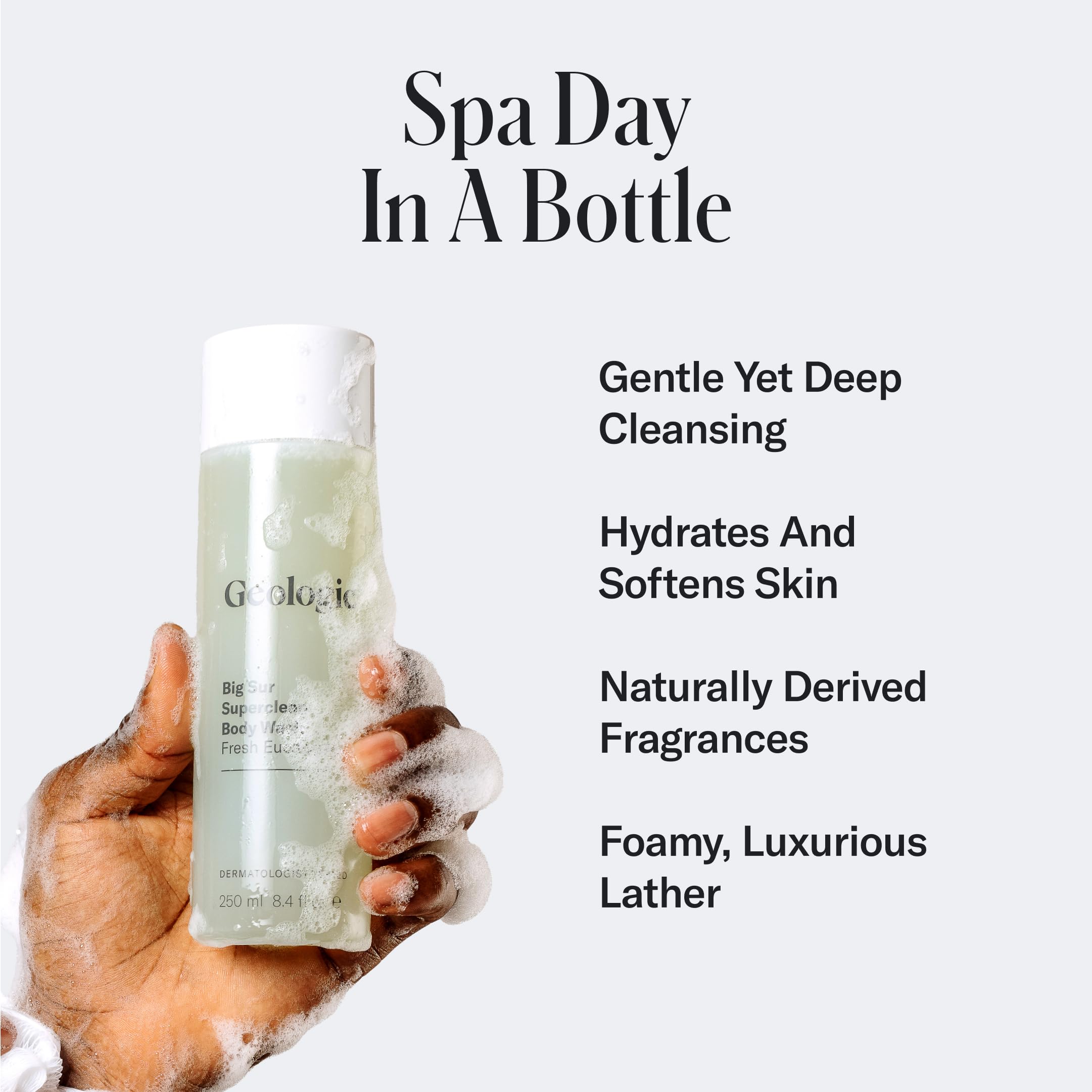 Geologie Big Sur foamy-lather delivers gentle cleansing and skin-friendly hydration.