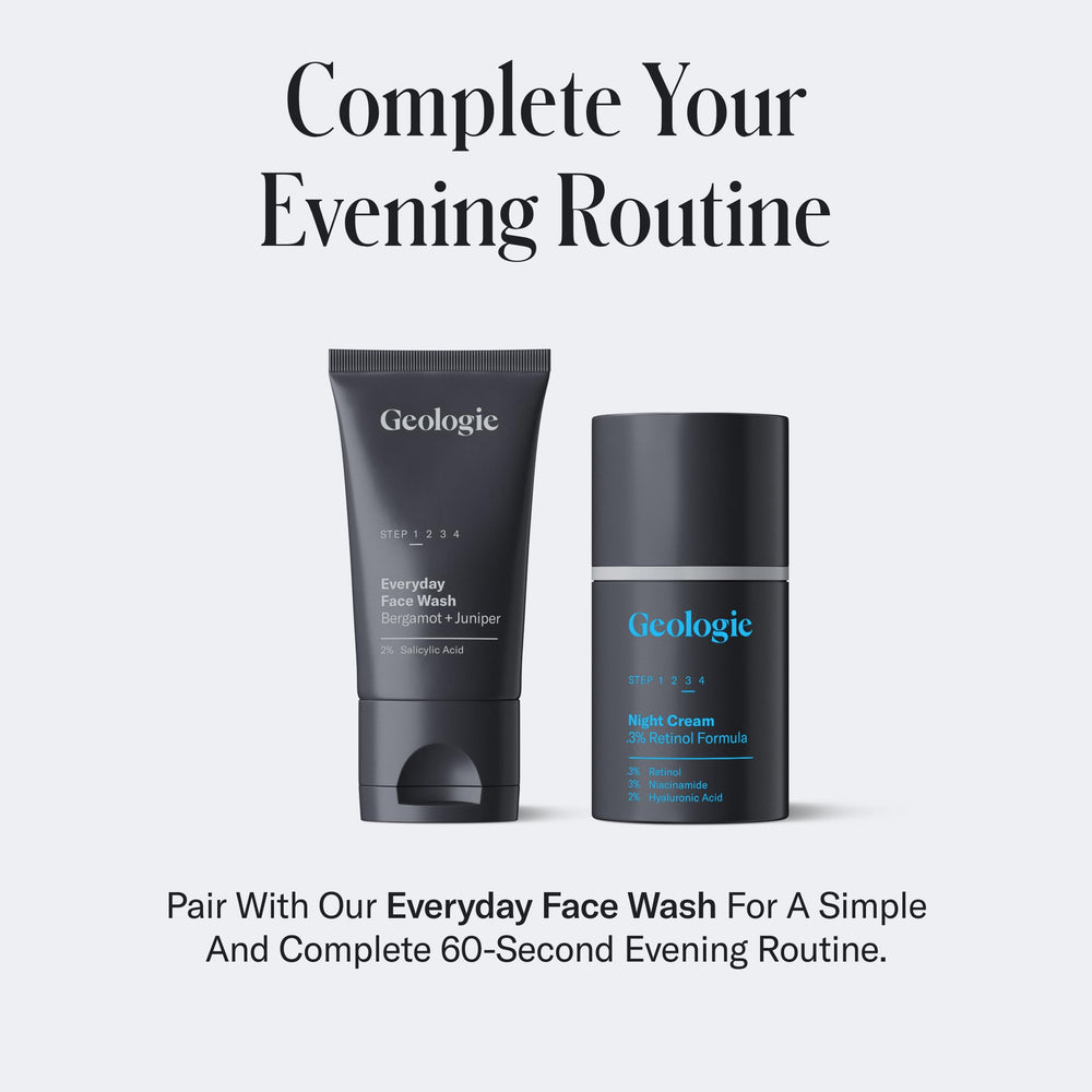 Geologie retinol-bottle-on-mirror conveys luxurious overnight nourishment.
