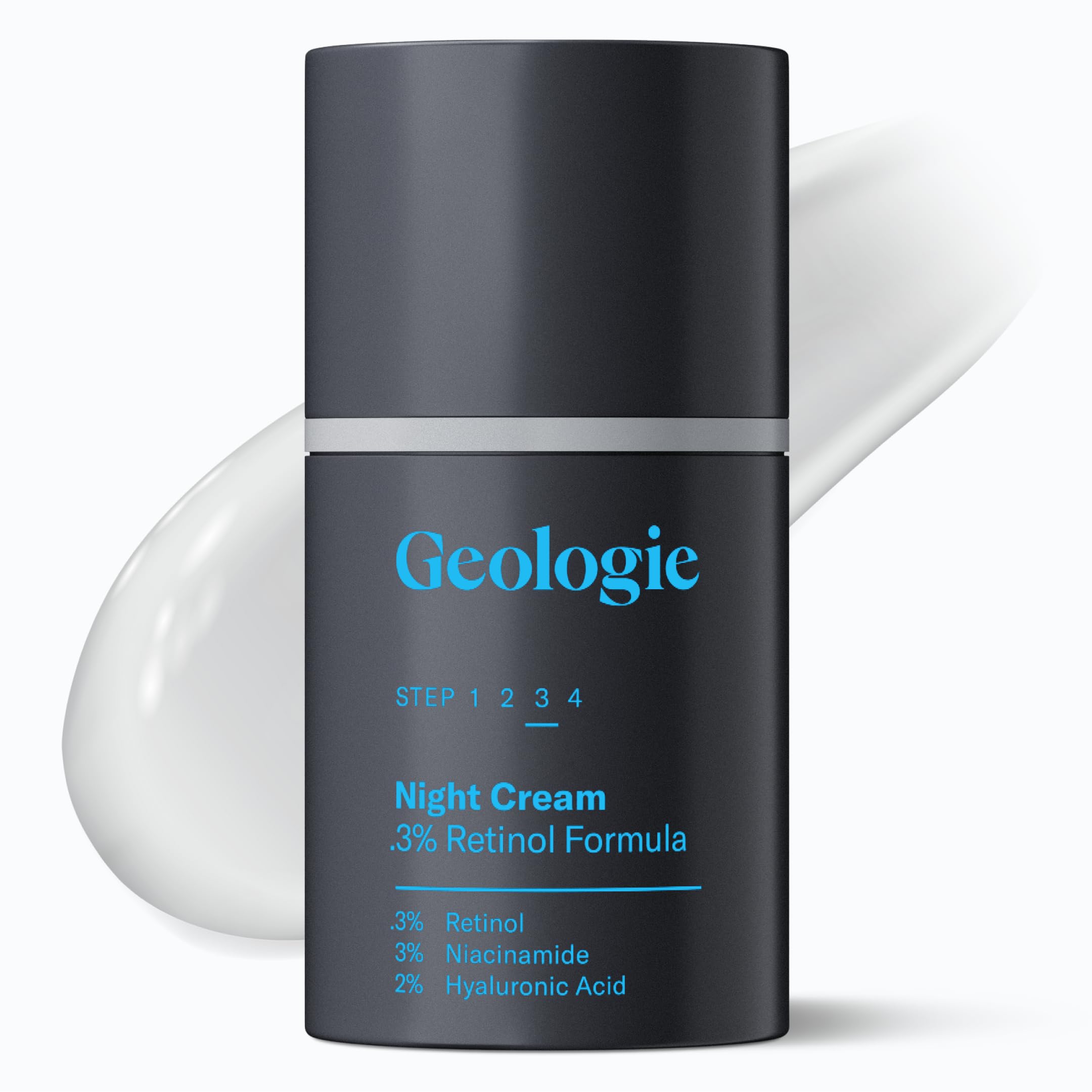 Geologie retinol night-cream-bottle promises smoother skin with nightly care.