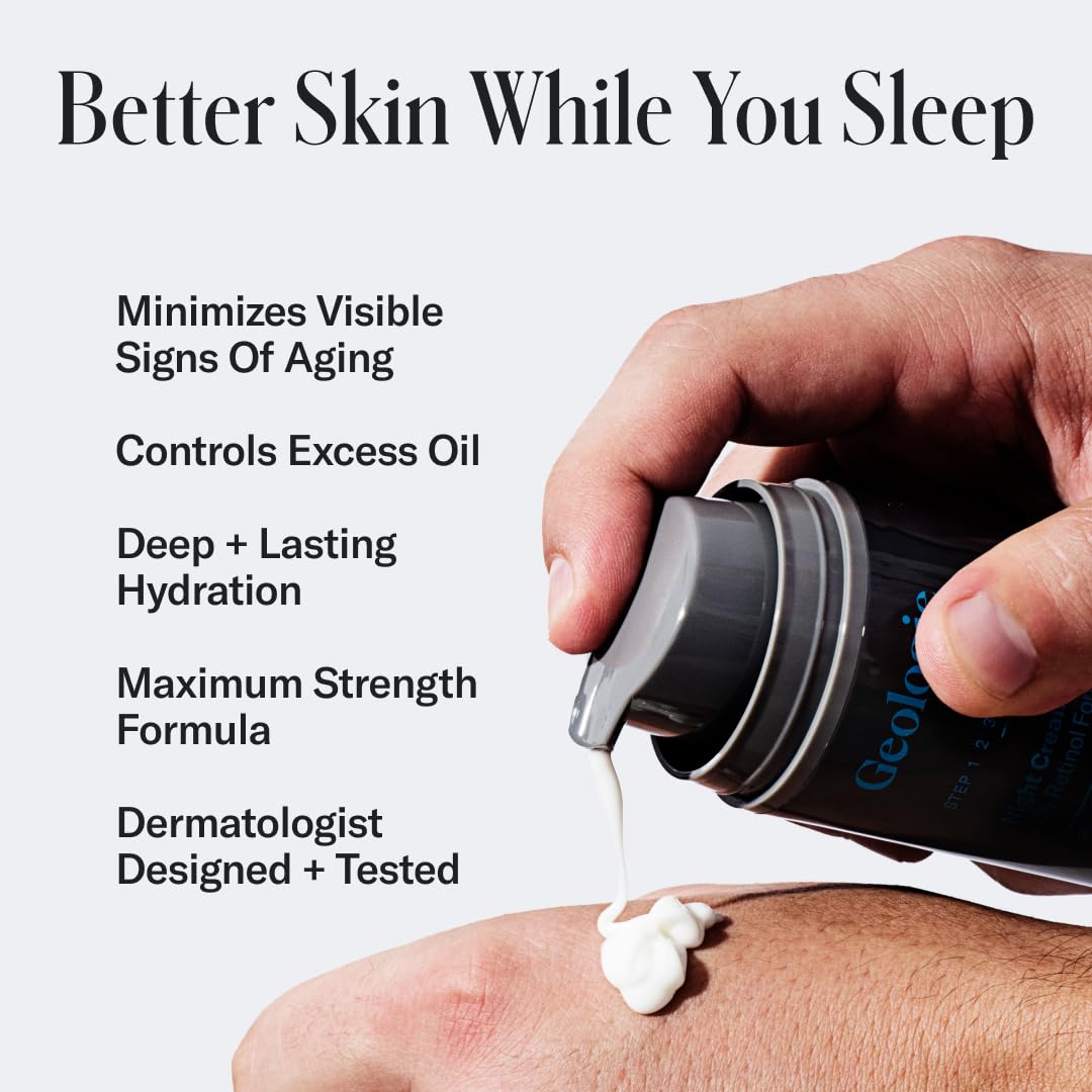 Geologie retinol night cream tube designed to support overnight skin clarity.