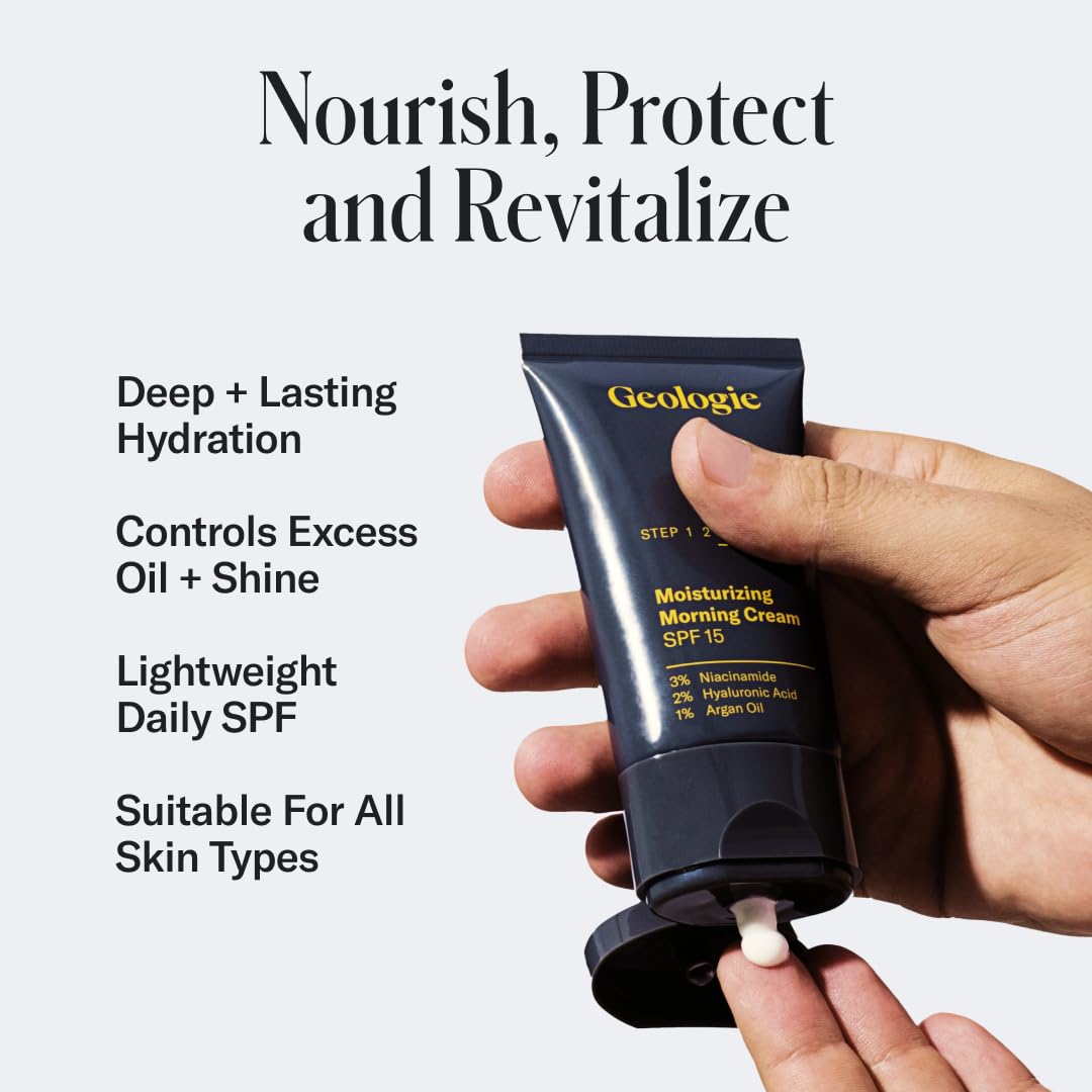 Geologie SPF15 moisturizer jar illustrating daily hydration and sun protection.
