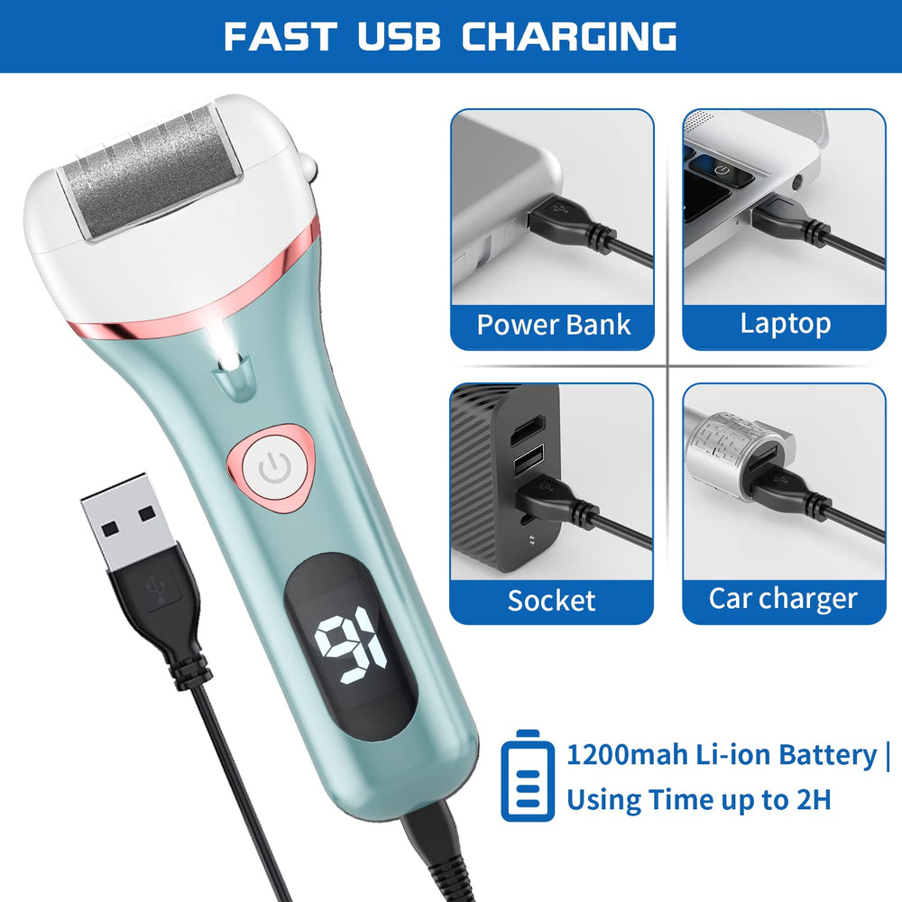 Geopu electric foot file battery display shows remaining charge for uninterrupted care