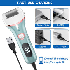 Geopu electric foot file battery display shows remaining charge for uninterrupted care