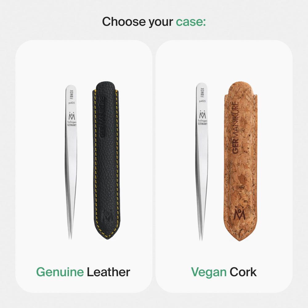 GERMANIKURE fine-tip tweezers support precise removal of ingrown hairs and splinters.